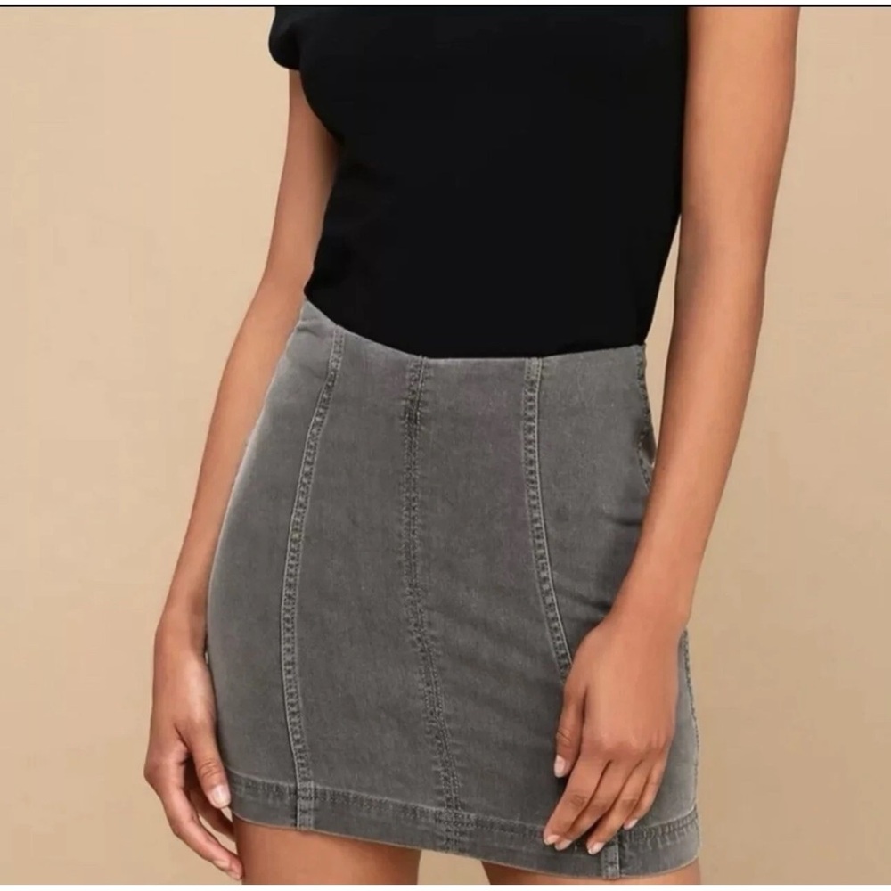 FREE PEOPLE Womens Modern Femme Black Denim Zip Up Stretch Mini Skirt